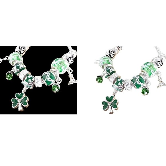 St Patrick's Day Shamrock Charm Bracelet Beaded Top Hat Celtic Knot Crys… - Picture 6 of 12